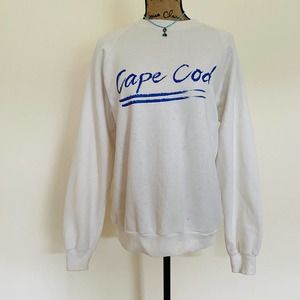 Jerzees by Russell Cape Cod White Cotton Crewneck Vintage Sweatshirt Size Large